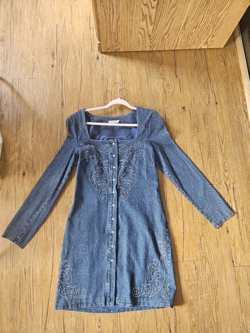 Blue Denim Embroidered Button-Front Dress